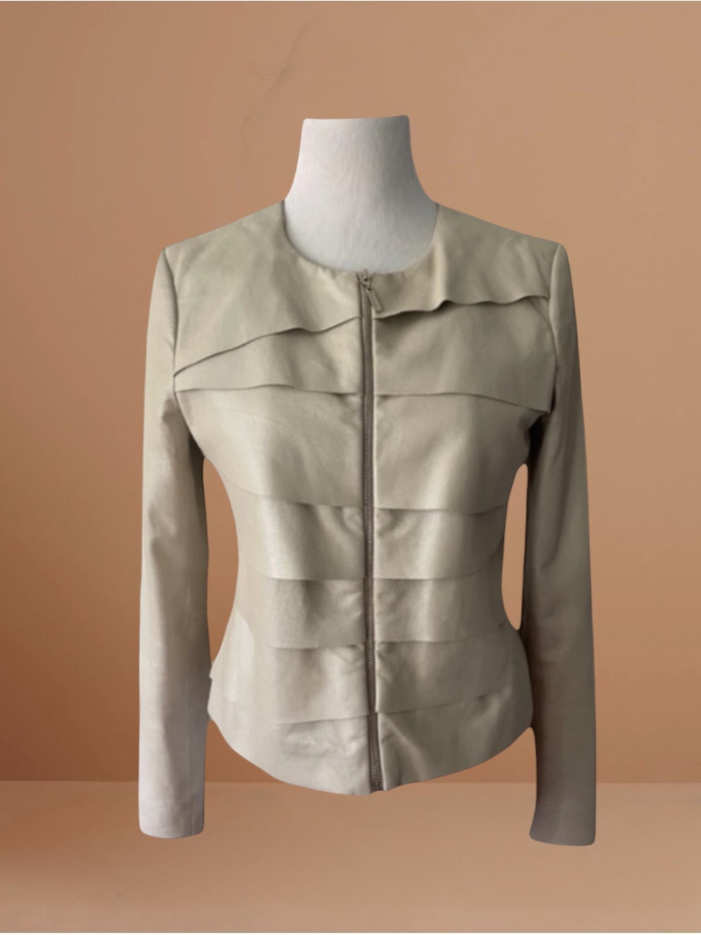 VAKKO Sport Leather Zip Front Fitted Jacket Size Small